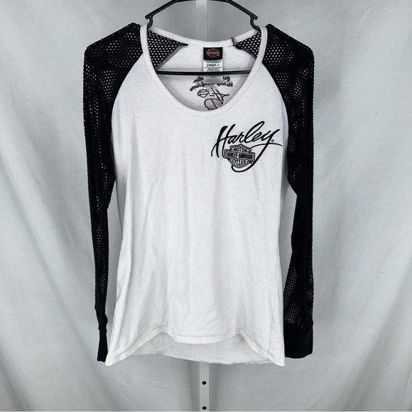 Harley Davidson Women’s Black White Long Sleeve Mesh Arms Size M - Picture 1 of 7